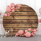 Laeacco 7.2x7.2FT Rustic Wood Round Backdrop Cover Polyester Vintage Brown Wooden Backdrop Wood Birthday Photo Background Newborn Baby Shower Gender Reveal Party Banner Boy Girl Birthday Photo Studio - Image 2