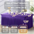 2 Packs Purple Spandex Table Covers 8 Foot, Fitted Stretch Table Cloth with Skirts 96x30 Inch, Wrinkle-Free Floor Length Rectangle Tablecloths for Trade Show Weddings Parties Banquets Events - Image 3
