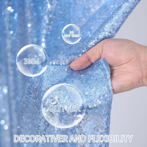 Birthday Backdrop Curtain Baby Blue Shimmer Sequin Backdrop Drapes 6x8FT - Image 2