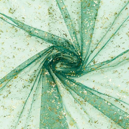 Artoid Mode 6PCS Green Gold Gauze Table Runner 120 Inch 10FT, Glitter Metallic Foil Sheer Dining Wedding Anniversary Holiday Table Decor for Home Party - Image 3