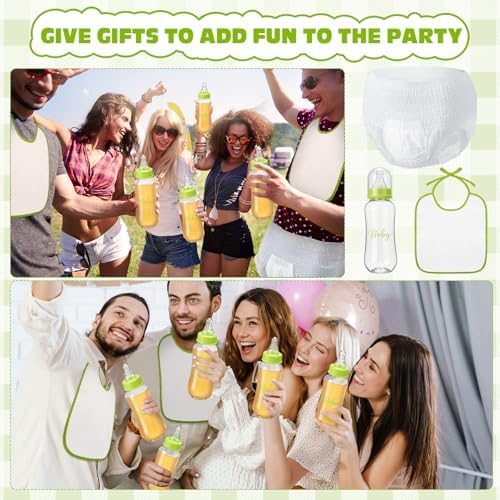 6 Sets Bottle Chug Baby Shower Games Juegos Para Plastic Baby Bottles Bibs Disposable Diapers Gender Reveal Games Baby Changing Diaper Race Game Decoration (Green) - Image 5