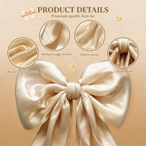 Big Bow Coquette Room Decor, 16x85 Inch Large Christmas Bows for Birthday Decorations, Christmas Tree Topper, Girl Room Decor, Bachelorette, Wedding, Baby Shower, Front Door, Wreath (Khaki) - Image 3