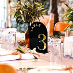 Black Arch Wedding Table Numbers 1-20, Gold Numbers and Stands - Image 4