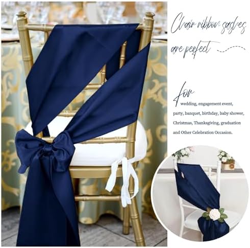 fani 120 PCS Satin Chair Sashes, 7x78 Inch, Navy Blue - Image 5