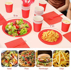 250Pcs Red Paper Plates and Napkins Party Supplies Include 9’’Disposable Red Party Plate, 7’’Dessert Plates Cups Napkins Forks Sets for Birthdays, Weddings, Graduations, Valentines, Serves 50 - Image 4