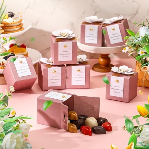 Affrolling 50 Pcs Wedding Favor Boxes, Square Flower Gift Box Party, Pink - Image 3