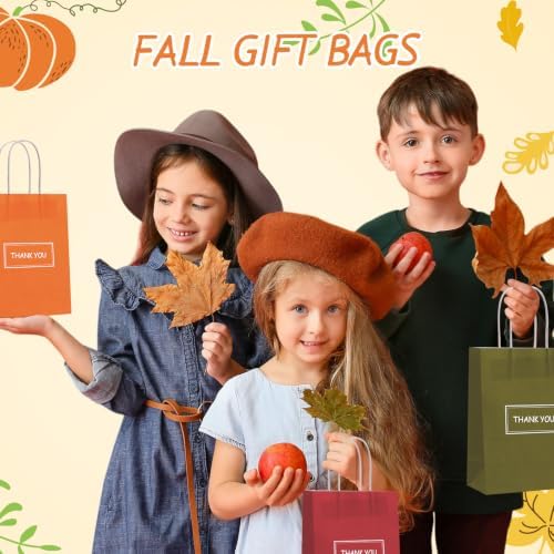100 Pcs Thank You Paper Bags, 8 x 4 x 10 in, Handles, 6 Fall Colors - Image 4