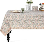 Ridhi Salmon & Green Hand Block Print Cotton Tablecloth 108 x 70 Inch by Ridhi