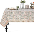 Ridhi Sassy Salmon and Emerald Green Hand Block Print Cotton Rectangle Tablecloth 160" x 72" inches Reusable Table Cover Decorative Everyday Use for Dining Room, Farmhouse, Gift Spring, Mother's Day by Ridhi