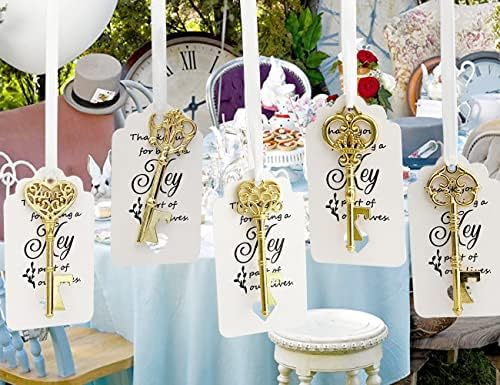 100 PCS Bridal Shower Favors Key Bottle Openers,Wedding Favors,Gifts,Decorations or Souvenirs for guests Bulk ,Bridal Shower Party Favors with Card Tag and Chains (Gold) - Image 4