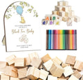 Winnie Baby Shower Decorations, Winnie Baby Shower Blocks Game Set, Fun Party Activity Set, 24 Acrylic Paint Pens with 50 Blank Wooden Blocks for Baby Shower Game and Table Decorations, Gender Reveal by Kihraw