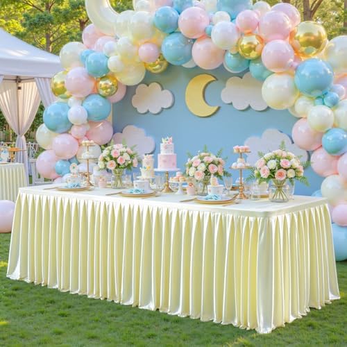 Champagne Satin Tablecloths Rectangle 6FT, Glitter Fitted Stretch Table Covers Wrinkle-Free Floor Length Shimmer Table Skirt for Weddings Parties Baby Shower Banquets Vendor Events - Image 3