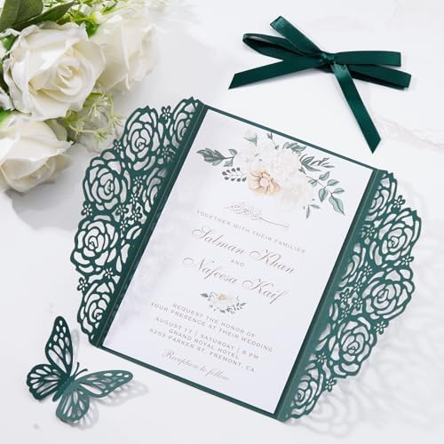 Emerald Green Wedding Invitations with Envelopes and Rsvp Cards 50 Sets - Image 6