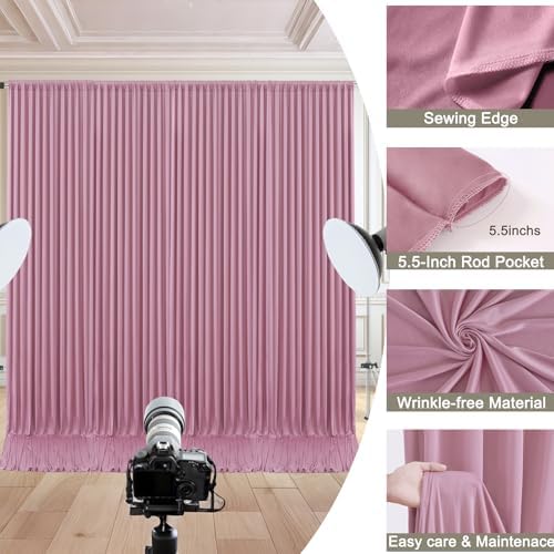 50x10ft Dusty Pink Backdrop Curtain for Wedding Parties Wrinkle Free Fabric Pink Drapes Backdrop Decoration for Baby Shower Birthday Photography Decoration 10 Panels, 5ft x 10ft - Image 6