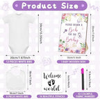 Chuarry 43 Pcs DIY Bibs Decorating Kit 8 Bodysuits 8 Pcs 2 Ply White Bibs 10 Fabric Markers 16 Stencils Baby Shower Sign(Flower) - Image 2