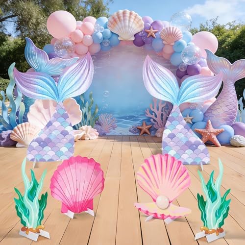 6 Pcs Mermaid Backdrop Under The Sea Birthday Party Decorations Large Mermaid Tail Seaweed Seashell Cardboard Cutouts Ocean Theme Booth Photo Props for Baby Shower Indoor Outdoor Decor - Image 6