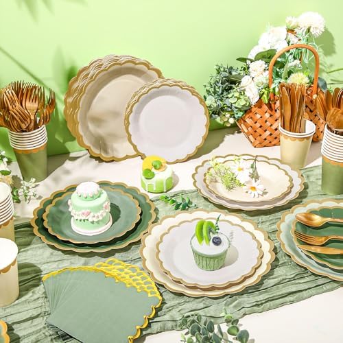 Mimorou 338 Pcs Sage Green Plates Napkins Cups Flatware Set - Image 5