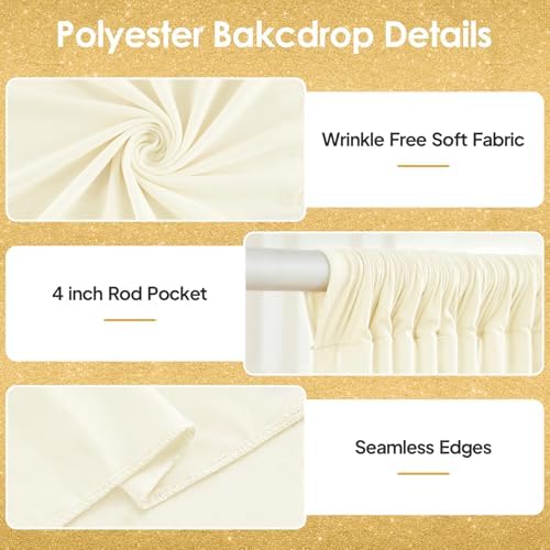20x10ft Ivory Backdrop Curtains for Wedding Parties Wrinkle Free Photo Backdrop Drapes for Photography Birthday Baby Shower Soft Fabric Party Backgournd for Photoshoot 5x10ft, 4 Panels - Image 2