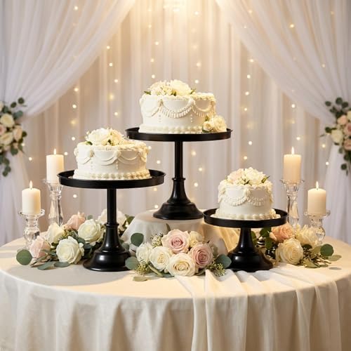 Black 3Pcs Metal Round Cake Stand Set 8/10/12 Inch Dessert Display - Image 4
