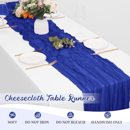16 Pack Royal Blue Cheesecloth Table Runners 20x120 Inch Gauze Table Runner Cheese Cloth 10FT Blue Table Runner Rustic Sheer Runner for Wedding Birthday Party Baby Shower Table Decor - Image 5