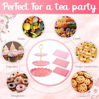 FoldTier 6 Pack Cupcake Stand Set 3 Pcs 3 Tier Gradient Dessert Table Display Stands Cookie Tray Rack 3 X14 in Rectangle Party Trays for Wedding Birthday Tea Party Baby Shower (Pink,Round) - Image 6