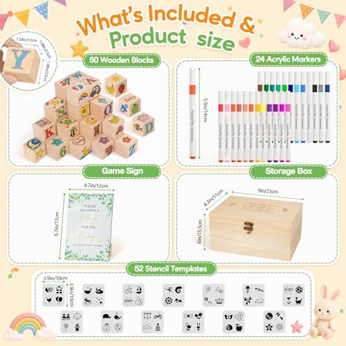 Rofio Baby Shower Blocks Set, Wooden Decorating Game Kit - Image 4