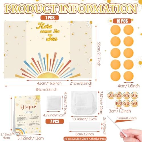 Ctosree 31 Pcs Here Comes the Sun Theme Baby Shower Diaper Game 1 Diaper Baby Shower Game Board 7 Diapers 10 Plastic Balls 1 Organza Bag for Bridal Games Boy Girl - Image 3
