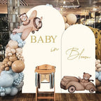 Set of 2 Arch Backdrop Cover 7.2FT, 6FT Beige and Baby in Bloom and Happy Engagement Decal Sign - Adjustable Wedding Arch Cover Spandex for Wedding Birthday Baby Shower Banquet Decoration - Image 5