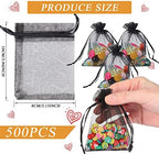 Woanger 500 Pcs Black Organza Bags Bulk 3 x 4 Inch Small Drawstring Mesh Gift Bags Sheer Jewelry Pouches Sachet Candy Pouch for Wedding Favor Holiday Festival Birthday Party Shower (Pack of 2) - Image 2