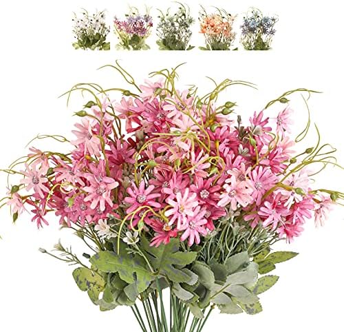 Artificial Flowers Wildflowers Silk Daisy Spring Fake Daisies Decoration Summer UV Resistant Colorful Mixed Bundles Faux Greenery Outdoor Plant Stem Filler for Home Decor Indoor Floral Arrangements by Bovvered