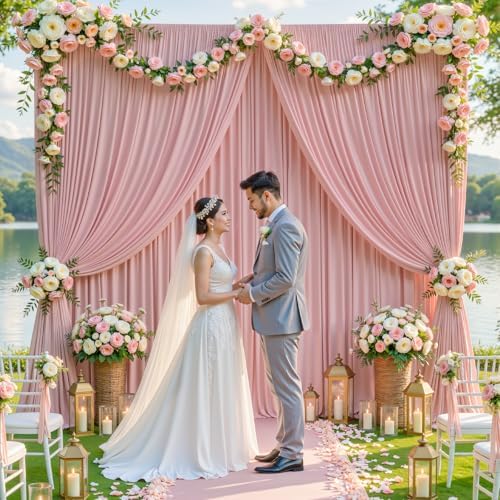 10x10ft Dusty Rose Backdrop Curtains for Wedding Parties Wrinkle Free Photo Backdrop Drapes for Photography Birthday Baby Shower Soft Fabric Party Backgournd for Photoshoot 5x10ft, 2 Panels - Image 4
