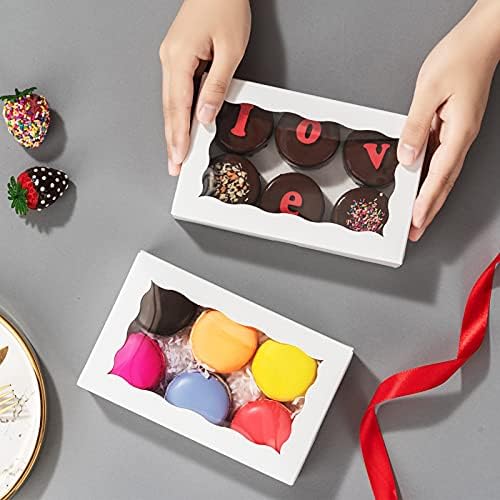 RomanticBaking 100 Pack White 7 x 4 3/8 x 1 1/2inches Cookies Boxes with Window Christmas Bakery Packaging for Macaron Treat Boxes Chocolate Truffle - Image 4