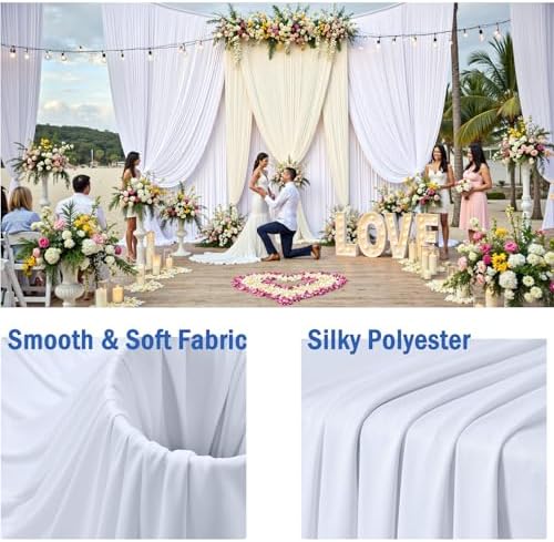 20ftx12ft Wrinkle Free White Backdrop Curtains for Parties, 4 Panels Silky Polyester Photo Backdrop Drapes 12FT Long Back Drop Cloth for Wedding Birthday Photography Background Decor - Image 5