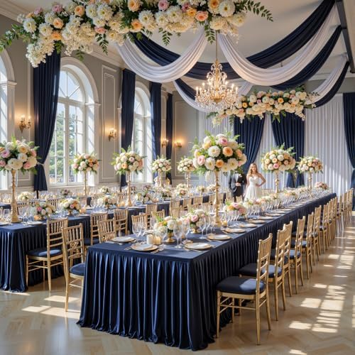 Navy Blue Satin Table Clothes for 8 Foot Rectangle Tables - 8FT Wrinkle Resistant Glitter Rectangle Tablecloths, Party Table Covers for Wedding Banquet, Baby Shower, Birthday, Holiday Dinner - Image 3