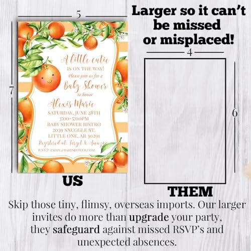 Amanda Creation Little Cutie Personalized Baby Shower Invitations, Little Cutie Baby Shower Invitations, 20 Personalized 5x7 Double-Sided Cards with White Envelopes, Made in USA - Image 7