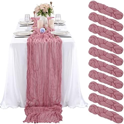 10 Pack Cheesecloth Table Runner 35 x 120 Inch, Dusty Rose by REWOMC