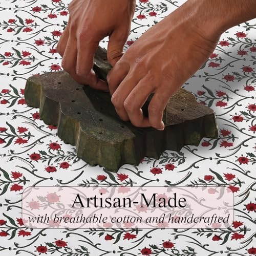Ridhi Hand Block Print Ruby Red Rectangle Cotton Tablecloth 190" x 72" Reusable Table Cover Decorative Everyday Use for Dining, Farmhouse, Home Gift for Spring, Easter, Summer - Image 4