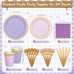 Mimorou 169 Pcs Purple Plates Napkins Cups Flatware Set - Image 2