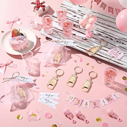 Vesici 20 Set Elephant Girl Baby Shower Favors for Guests Acrylic Shot Glasses Gold Bottle Opener Keychains Thank You Tags and Bags for Baby Shower Party Gender Reveal Party Guests Return Gift - Image 5