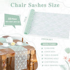 QueenDream Light Green Lace Chair Sashes 32 Pack Embroidered Chair Cover - Image 3