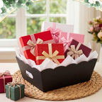 Fuyoooo 8 Pack Black Basket for Gifts Empty to Fill, 10" x 8" Thick Sturdy Kraft Scalloped Edge Gift Basket with Handle, 8 Wrap Bag 8 Bow 16 Tissue Paper for Christmas Wedding Birthday Wrapping Gift - Image 3