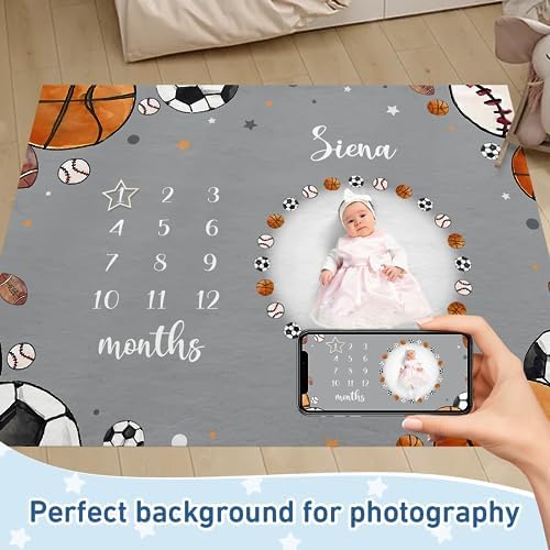 Personalized Baby Milestone Blanket for Boys Girls Baby Month Blanket- First Year Calendar Monthly Growth Chart -Football Print Halloween Birthday Gifts for Infant Todder(FixedSize) - Image 2