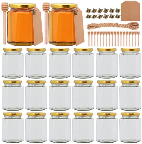 20 Pack 10 oz Honey Jars with Golden Lids and Wooden Dippers by Woaiwo-q