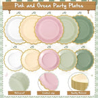 Zhehao 150 Pcs Pink and Green Paper Plates Napkins Serves 50 - Image 4