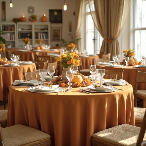 sancua Thanksgiving Round Tablecloth 132 Inch, 6 Pack Light Brown Bronze - Image 3