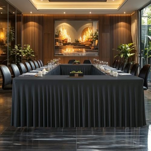 gogoparti 8 Pack Spandex Black Fitted Table Cloth for 6ft Rectangle Tables Black Stretch Tablecloth Table Covers Skirt Banquet Wrinkle Free Tablecloths for Parties Wedding - Image 4