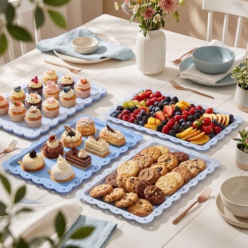 6 Pcs Blue Serving Trays Plastic Food Platters - Image 4