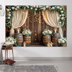 15x10ft Wedding Rustic Barn Door Backdrop Western Wooden Vintage White Rose Floral Photography Background Anniversary Wedding Kids Birthday Bridal Shower Party Photo Shoot Decor Props Decoration - Image 6