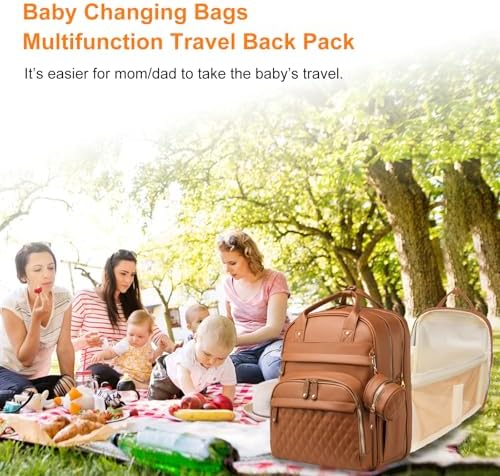 Astro alan Diaper Bag with Changing Station, Waterproof 3 in 1 Diaper Backpack with Foldable Changing Pad, Large Travel Backpack for Mom & Dad, Shower Gift for Baby Girl & Boy, Brown - Image 7