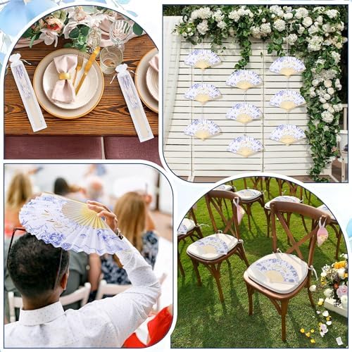 Aneco 100 Pieces Wedding Foldable Hand Fans Floral Handheld Paper Fans with Organza Bags and Storage Basket Folding Fans for Wedding Guests Bridal Shower Bridesmaid Gifts - Image 6